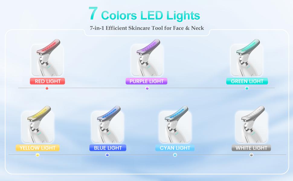 Cotsoco 7 Color Facial Massager Tool, Facial and Neck Massager with 7 LED Light, Skin Care Device, Suitable for Neck Facial Leg, Gift for Women Mother