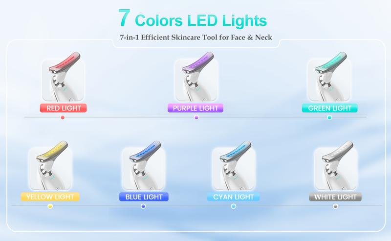 Cotsoco 7 Color Facial Massager Tool, Facial and Neck Massager with 7 LED Light, Skin Care Device, Suitable for Neck Facial Leg, Gift for Women Mother