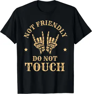 Funny graphic tees Unisex-Adult Black Cotton Blend Short Sleeve T-Shirt Small Not Friendly Do Not Touch