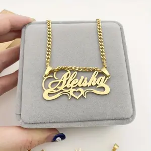 Custom Name Necklace Heart Crown Necklace Personalized Custom Cuban Chain Name Necklace Perfect Gift for Birthday