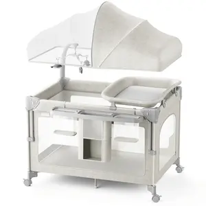 BabyBond 3 in 1 Baby Bassinet, Bedside Crib Sleeper, Easy Assembled Portable Playpen with 2 Adjustable Heights, Removable Diaper Changing Pad, Storage Bag, Mosquito Net, 3 Toys, Toy Rack & Wheels for Infant Newborn 0-2 Years