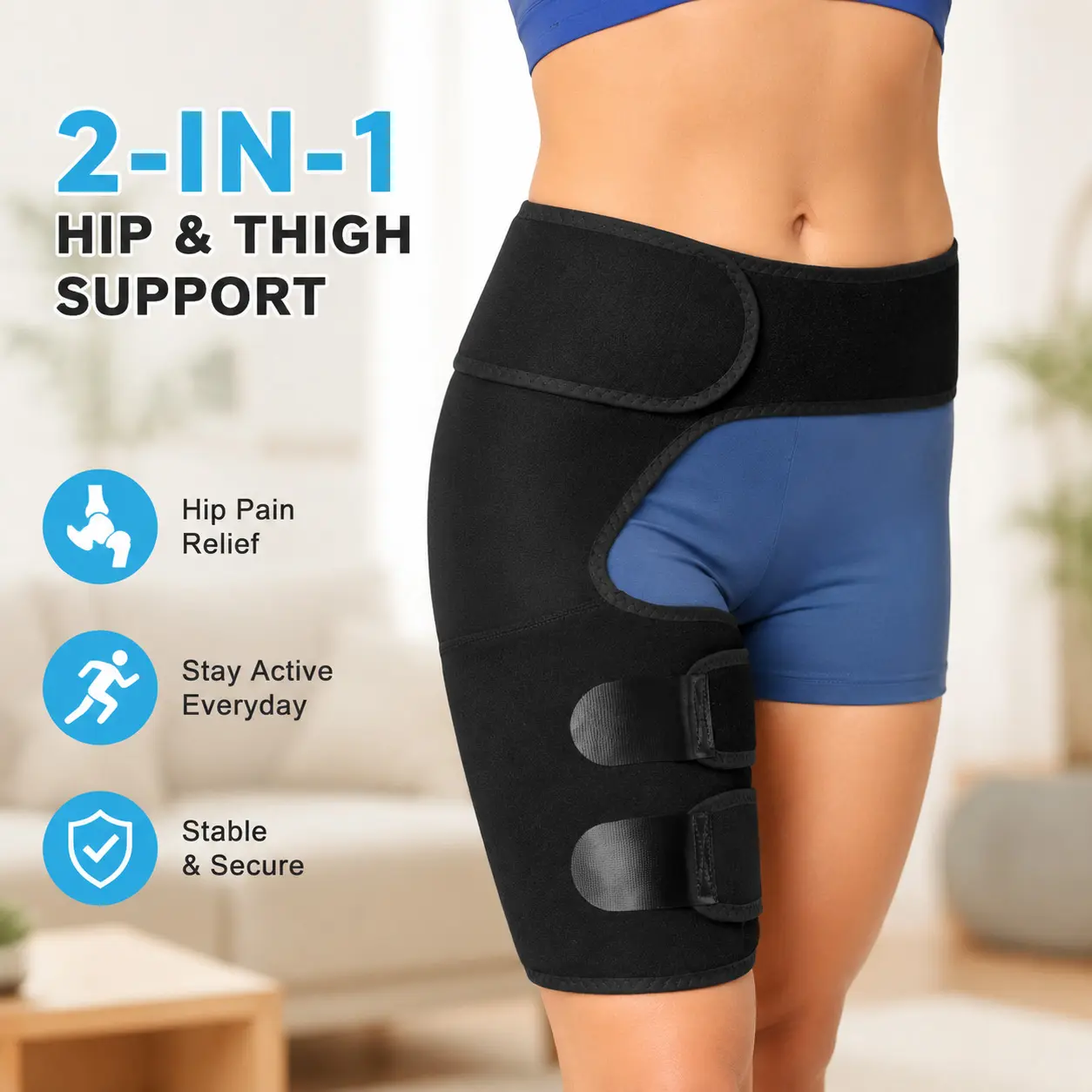 Adjustable Hip Brace for Men & Women, Breathable Neoprene Groin Wrap & Thigh Support with 3-Strap Customizable Pressure for Sciatica & Hamstring Recovery, Anti-Injury Protective Gear, Hamstring Injury, Hip Injury