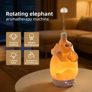 Elephant Rotating Jellyfish Aroma Diffuser Humidifier with Timer Function, Silent Seven-Color Ambient Light, Includes Essential Oil, Multifunctional Product for Bedroom/Office, Gift for Women