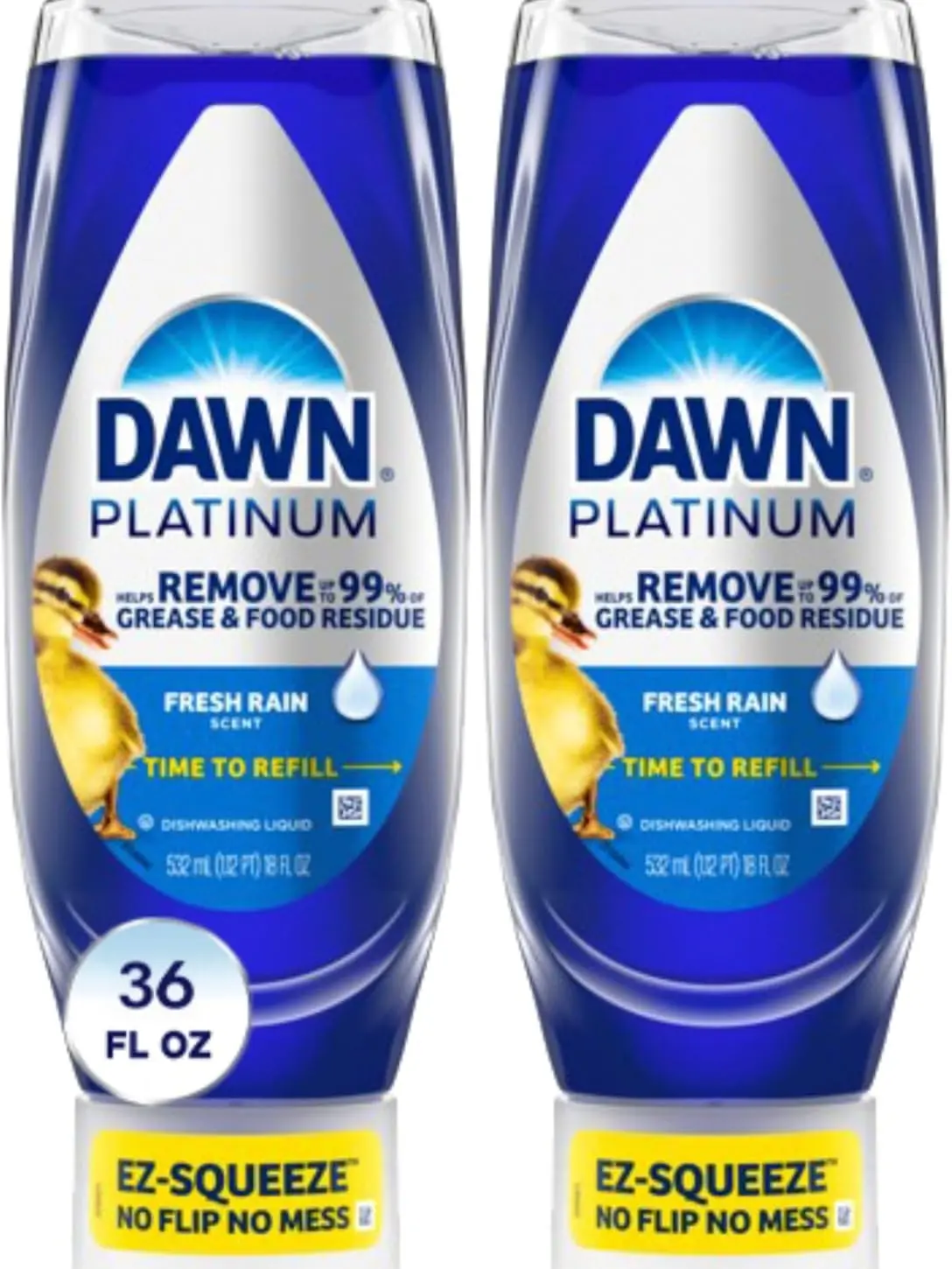 Dawn Platinum EZ-Squeeze Dish Soap, Dishwashing Liquid, Fresh Rain, 2x18oz Bundle