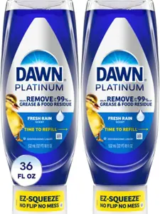 Dawn Platinum EZ-Squeeze Dish Soap, Dishwashing Liquid, Fresh Rain, 2x18oz Bundle