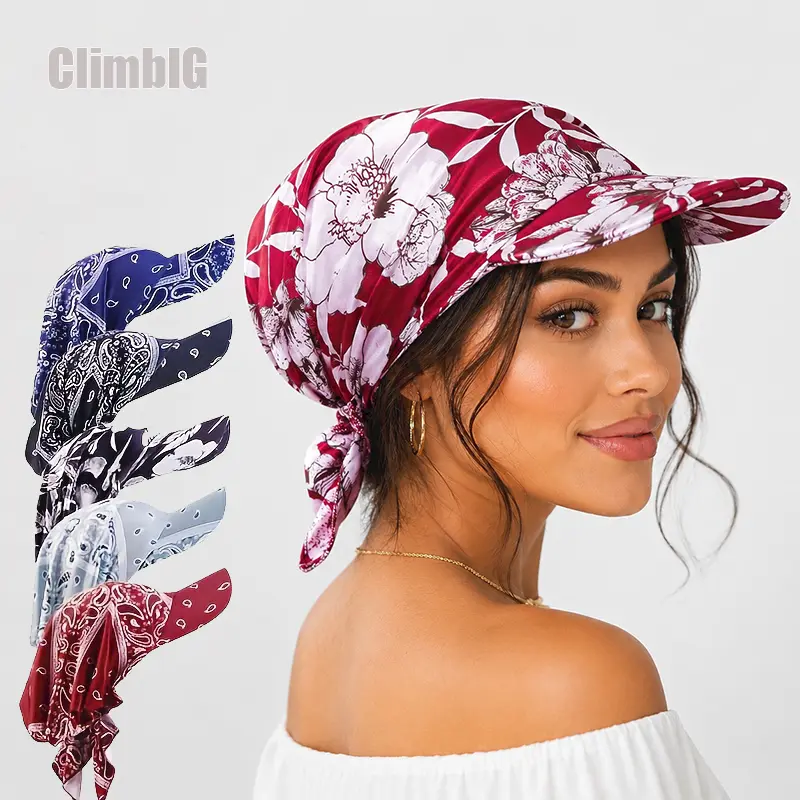 Female Paisley Print UPF 50+ Brimmed Hijab Headscarf Sun Hat - Breathable, Lightweight, UV Shielding Head Cover for Everyday Modest Wear, Beach Vacation, Outdoor Sports & Outdoor Activities, Daily