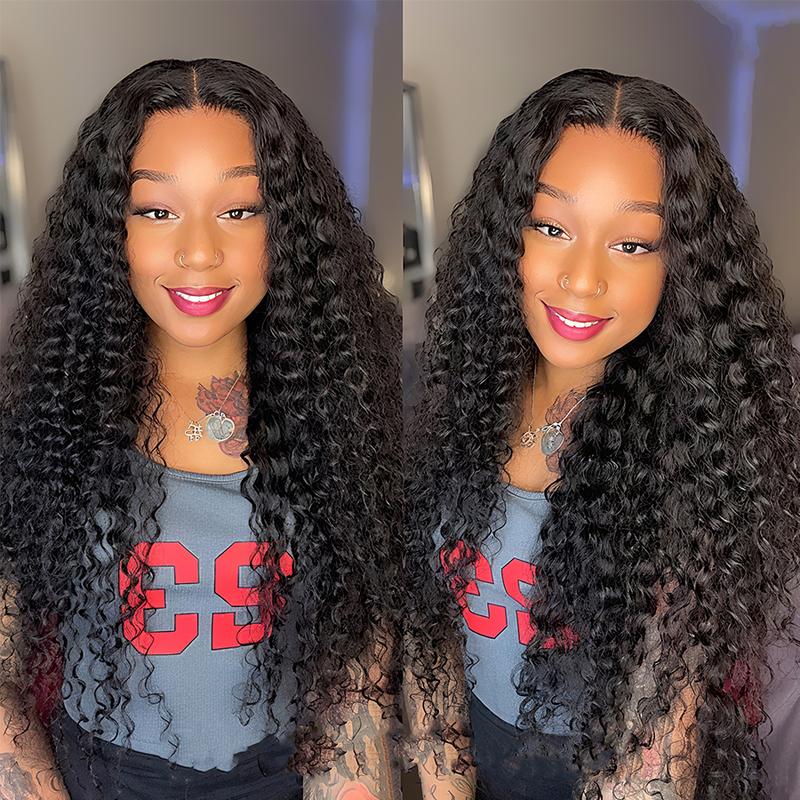 Pizazz Hair Pre_bleached Small Knots Water Wave 13x6 HD Transparent Lace Front Wigs Human Hair Pre Plucked 220 Density Wet and Wavy Curly Human Hair Wigs for Women with Hairline