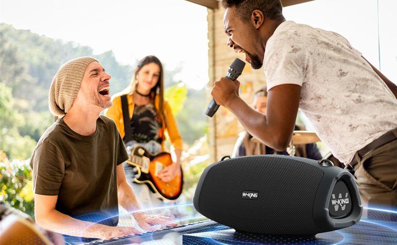 W-KING  120W Portable Bluetooth Speaker with Wireless Microphone, IPX6 Waterproof, Triple Passive Radiators, Deep Bass, Hi-Fi, DSP, Power Bank, TF, AUX, EQ, Opener, 42H Playtime, Bluetooth 5.0 - Durability Stereo Sound Equipped