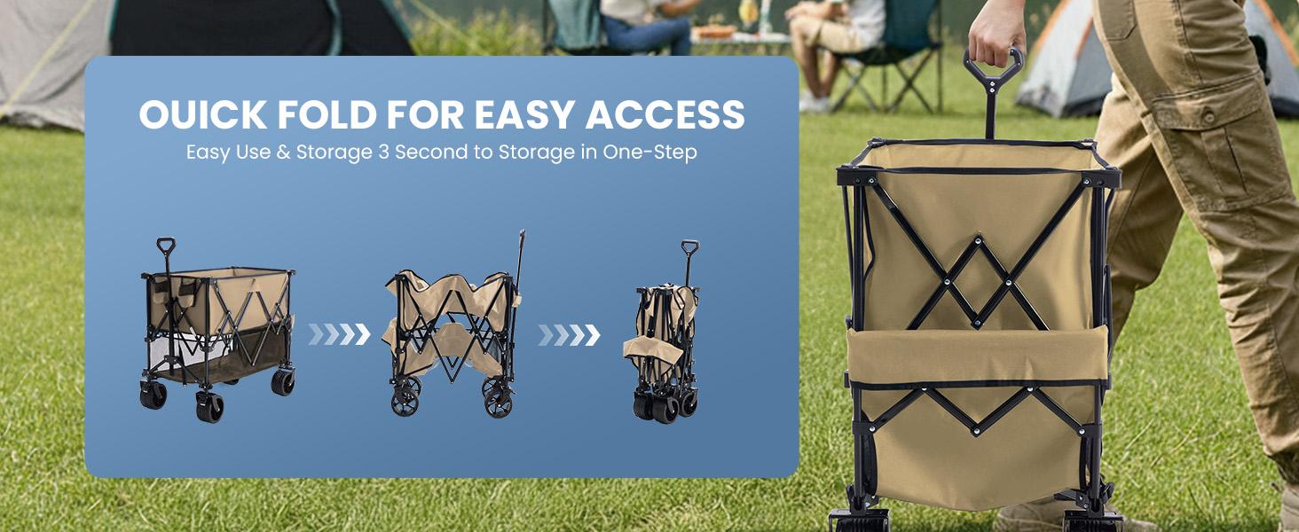 Large Capacity Folding Double Decker Wagon with Brakes 440 lbs Capacity Foldable Wagon Cart with Flexible Handle All Terrain Big Wheels for Grocery Sports Garden Camping