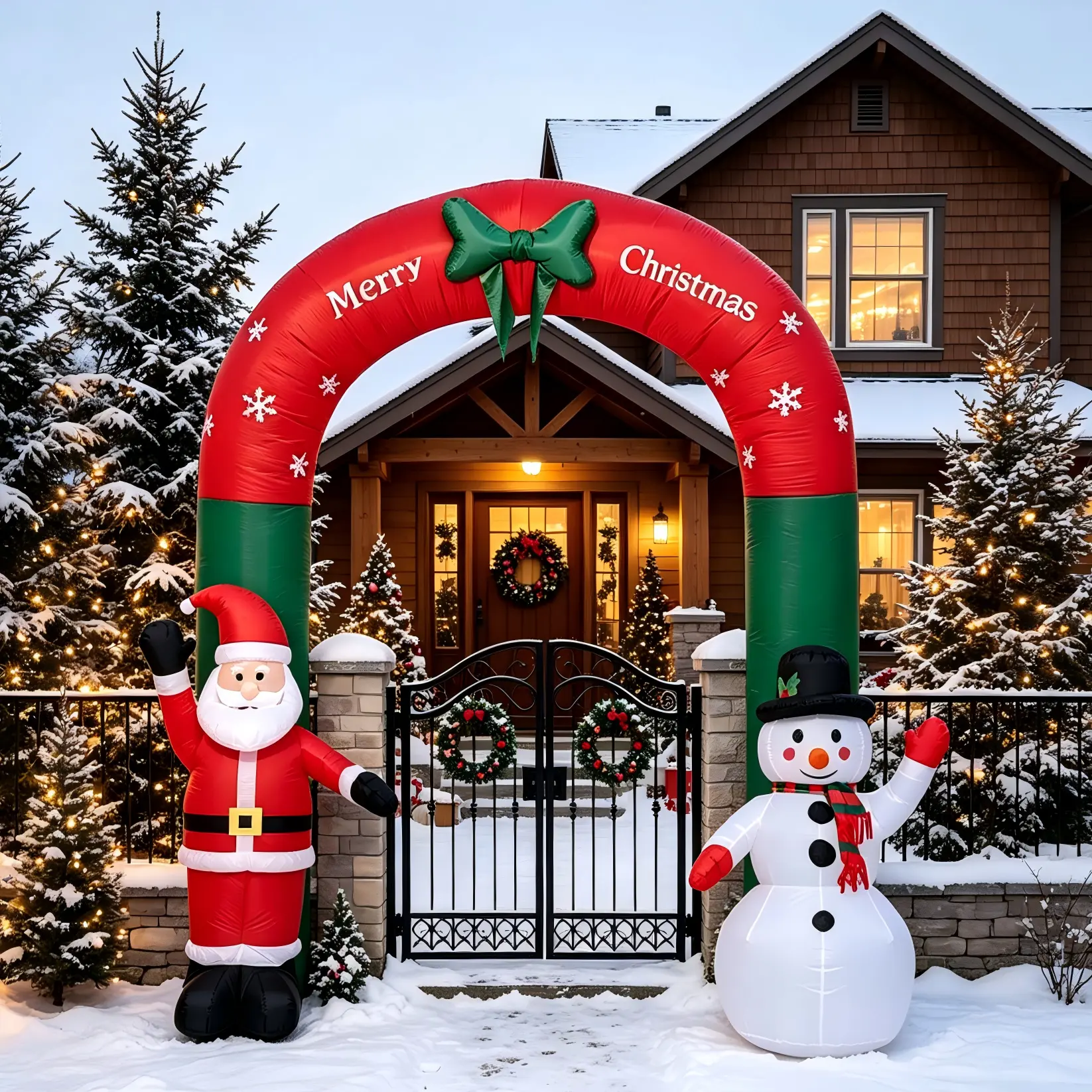Christmas Inflatable Santa Claus & Snowman Figures Waterproof Polyester Fiber Outdoor Garden Indoor Party Decorations(5-8 FT available) Led Star Light deskmakeover