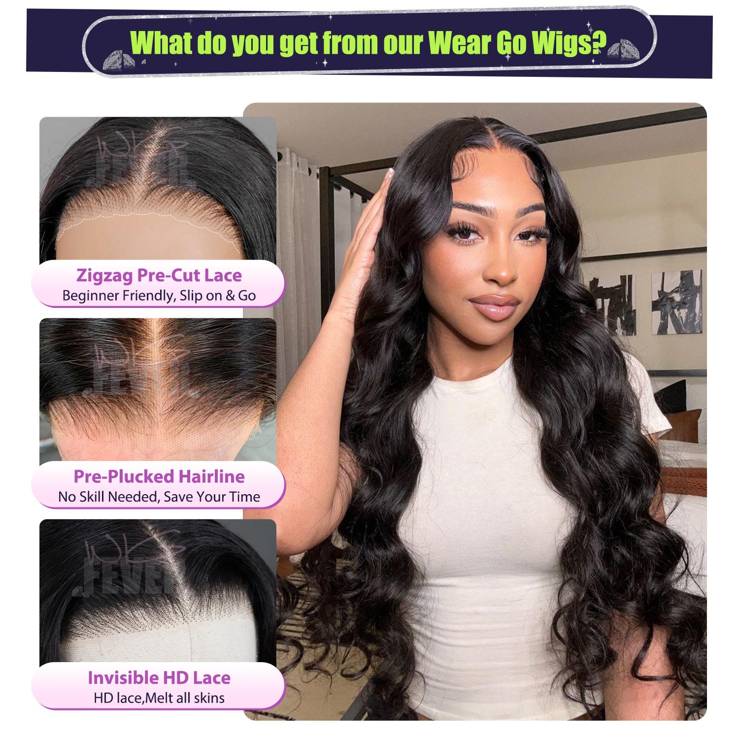Cleareance Sale Wigfever Wear Go Glueless Wigs Pre Cut 6*4 HD Body Wave Lace Pre Plucked Lace Front Wigs Beginner Friendly #Spring Glow-Up SpringStatements
