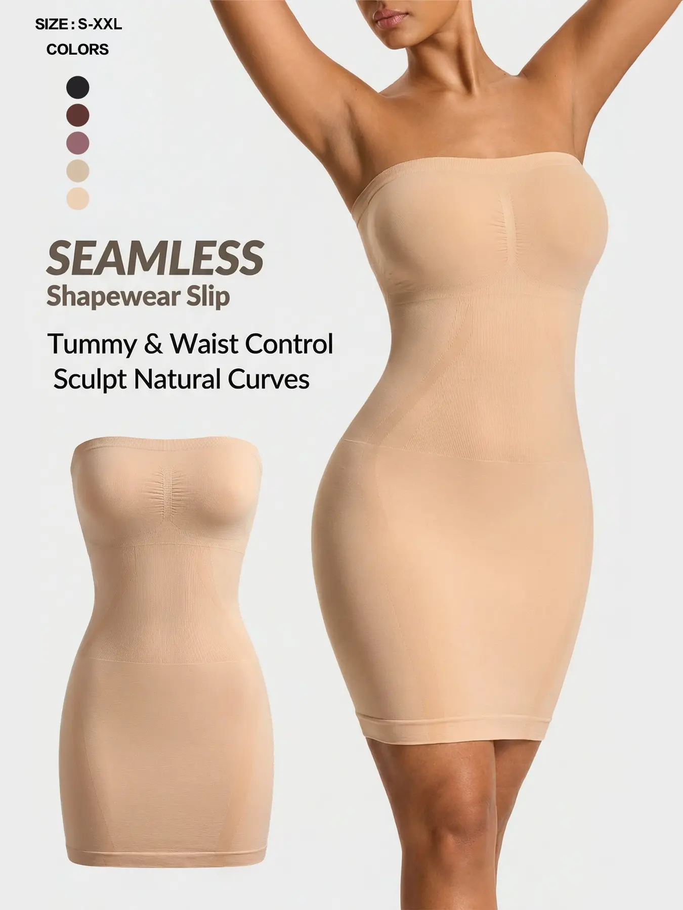 Seamless Shapewear Strapless Slip Dress Body Shaper Fit Smooth Bust& Butt Lifter Tummy Waist Thigh Control Womenswear Underwear Curve Hugging Compression Bridal Faja Faja Perfect Shaper Body Shaper Girdle