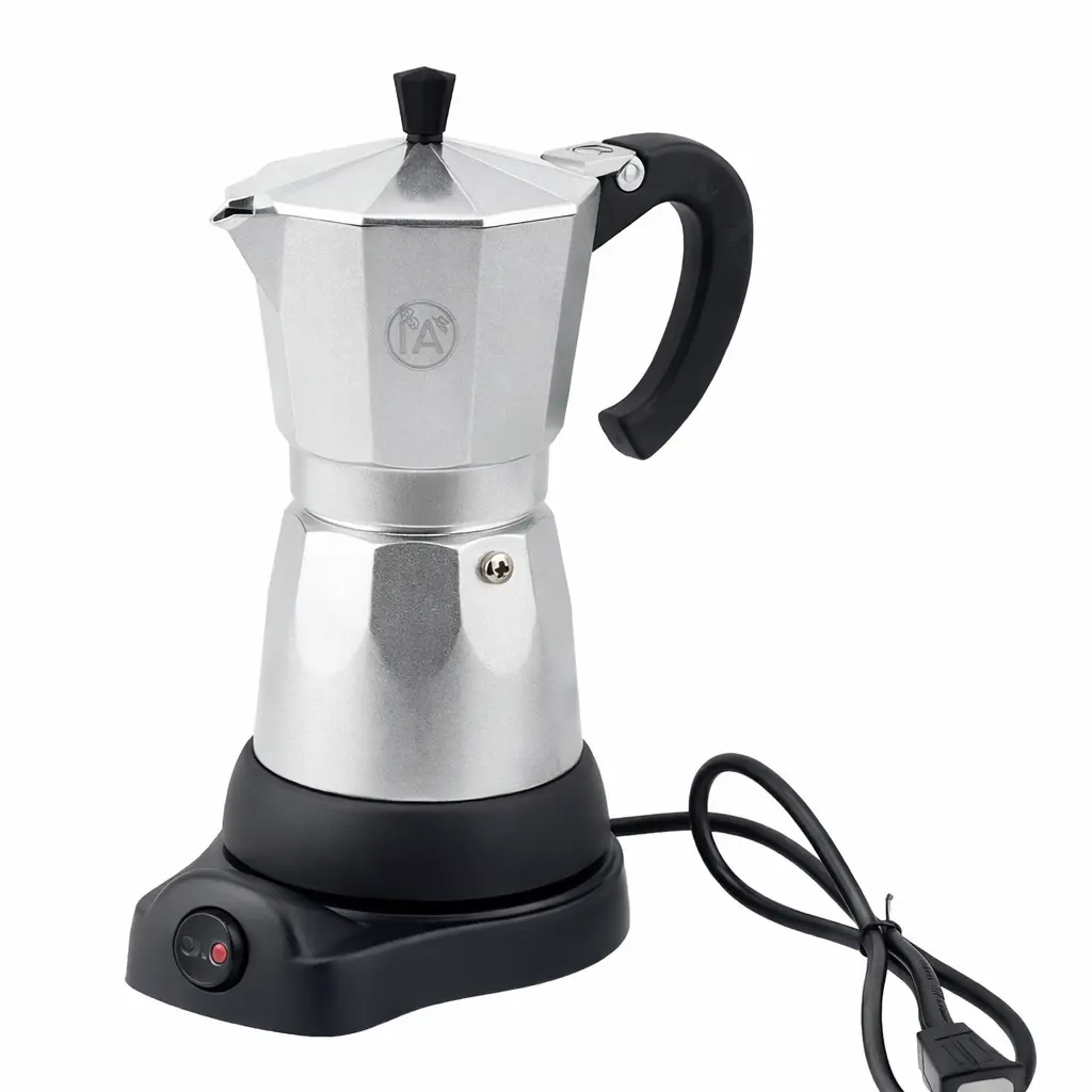 Electric Espresso Coffee Maker Machine - 6-Cup Aluminum Moka Pot, Detachable Base, Heat-Resistant Handle, Compact Design for Home, Office Use, Coffee Equipment, Brew Rich Espresso-Style Coffee Coffee Making Machine