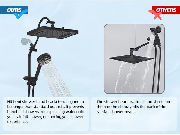 Anylock Upgraded 5-spray 13'' Shower Head for Easy Reach, High Pressure Rainfall Showerhead Combo with 10-mode Handheld Spray, 12'' Extension Arm, 4-way Diverter, 71'' Hose, Showerhead Holder, Black