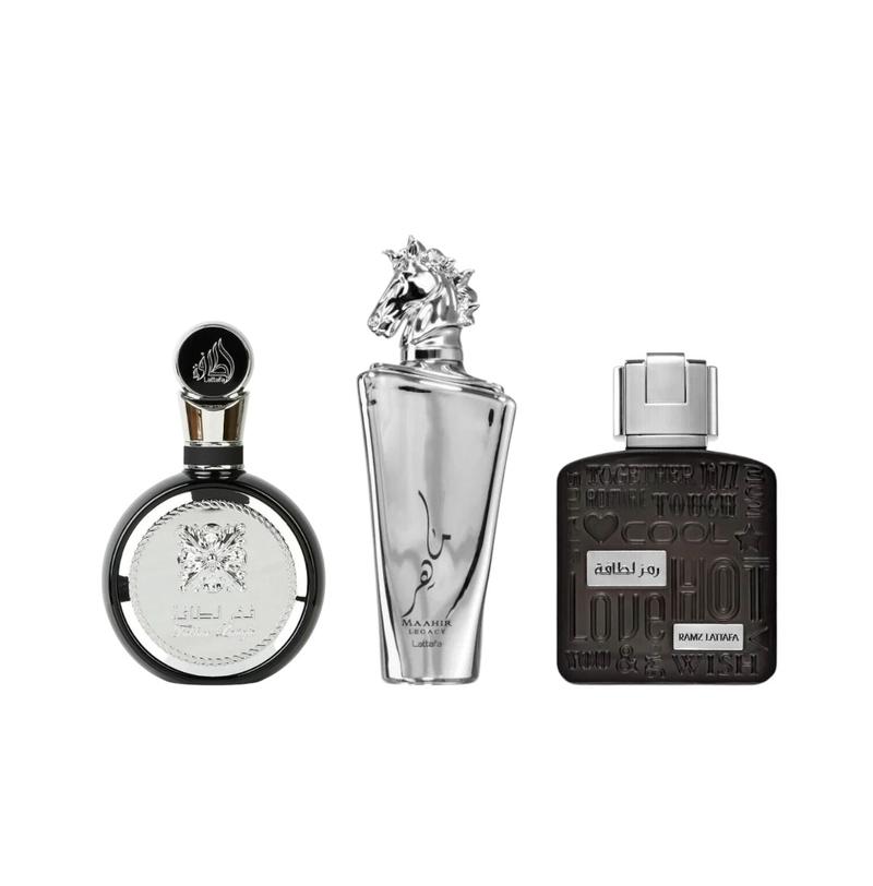 Lattafa Perfumes | Maahir Legacy + Fakhar + Ramz Silver Bundle | Men's Perfume | 3.4 oz Per Bottle | 3-Pack |