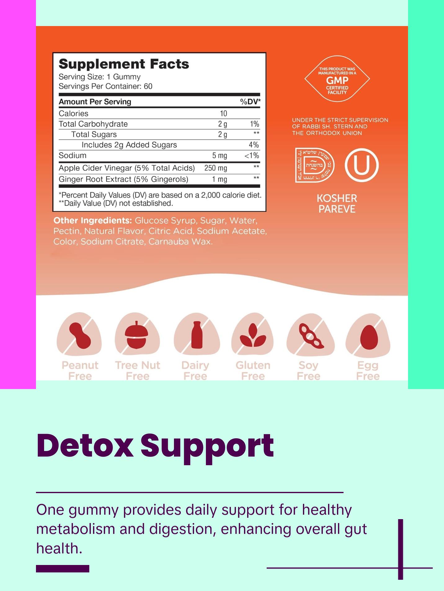 Zahler Apple Cider Vinegar Gummies Kosher & Delicious ACV for Women Men Raw with The Mother Detox Support Cleanse Gut Health Metabolism 60 Flavored Gummies - Dietary