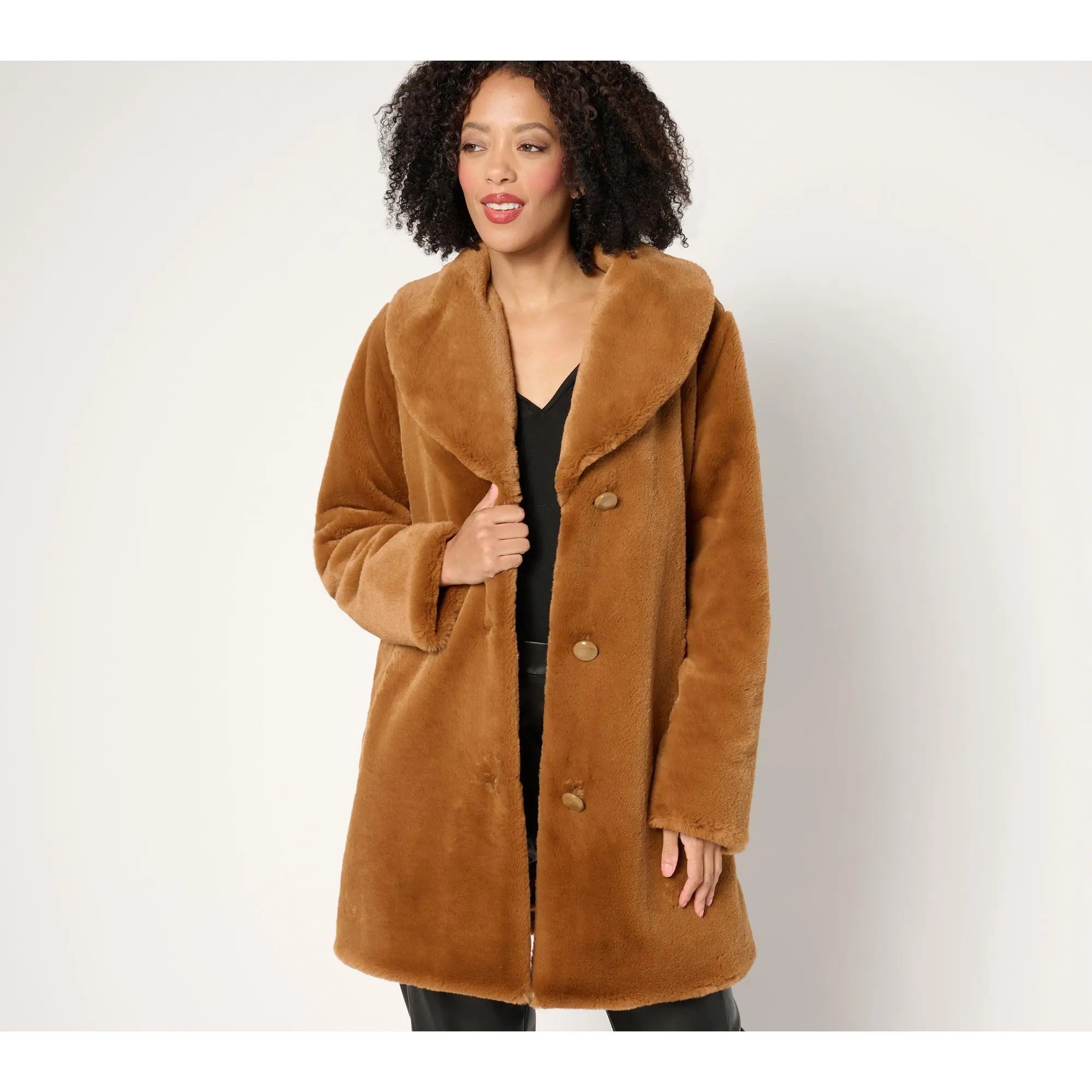 Dennis Basso Faux Fur Relaxed Fit Coat