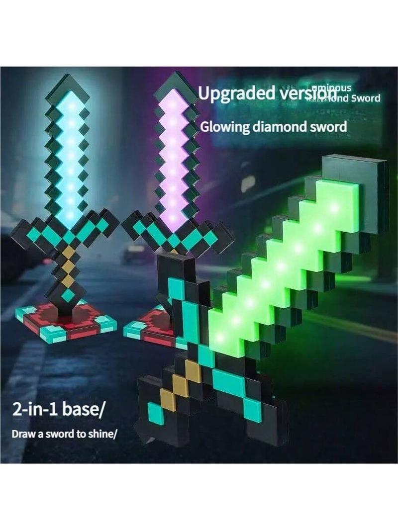 Diamond Sword Night Light Ornament, Color Changing Sword Game Accessory Gift Toy Model Table Lamp Decoration Christmas Gift
