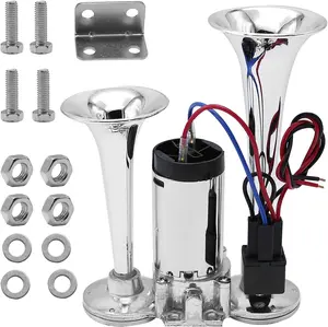 2026 Upgraded 12V Air Horn Dual Horn, Horn Kit with Air Compressor,Dual Electric Air Horns Kit with Compressor for Vehicles Trucks Pickup Trains Lorrys SUVs Cars Boats (12V Silver) Alarm for Home Security,