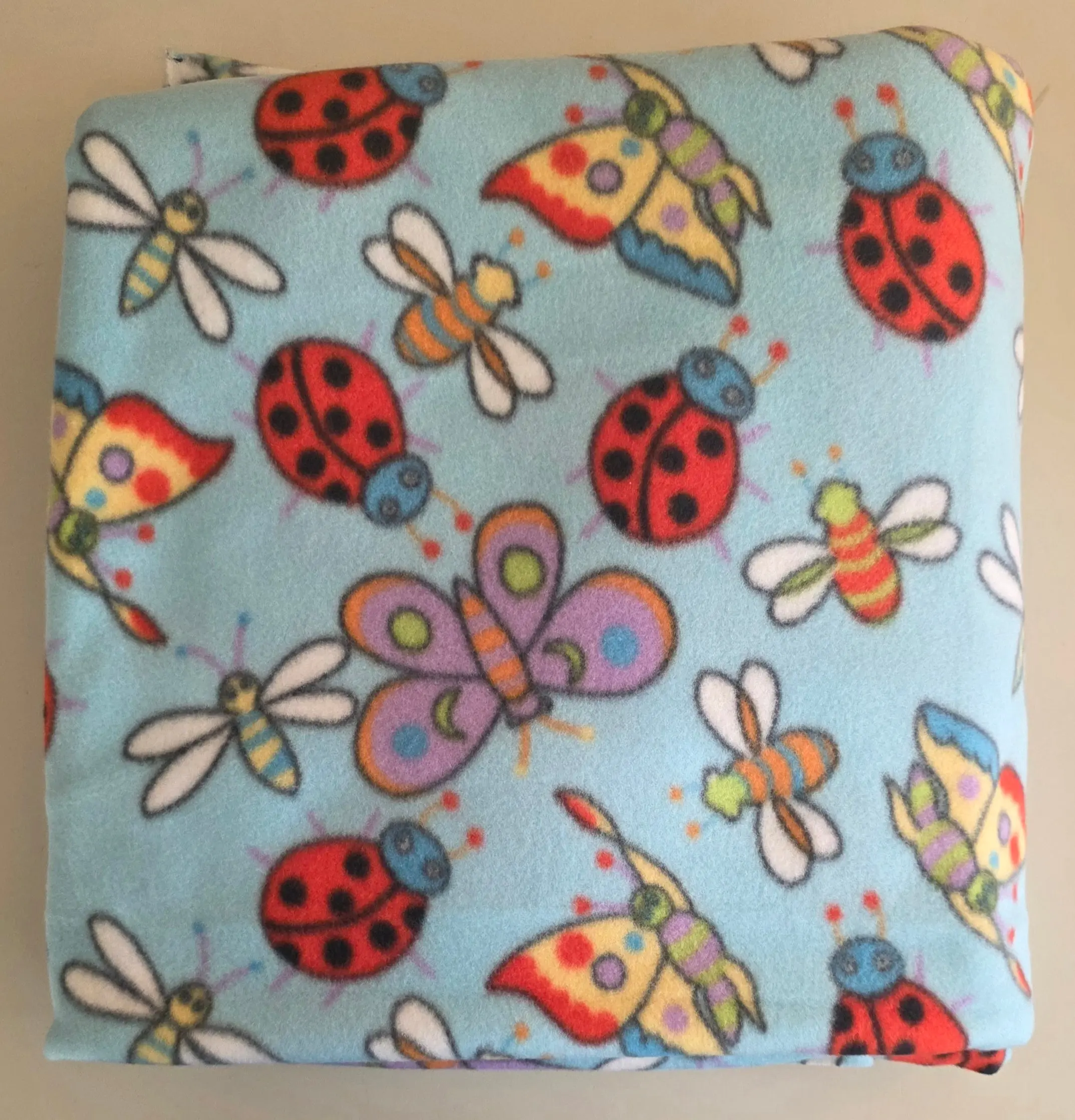 3 Yard Cut - Polar Fleece Anti Pill - Bugs on Sky Blue - 100% Poly 58/60 Inches