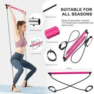 Fitness Bar Yoga Chest Expansion Tension Rope Back Trainer Elastic Rope Stretching Belt Multifunctional Pilates Bar Combination