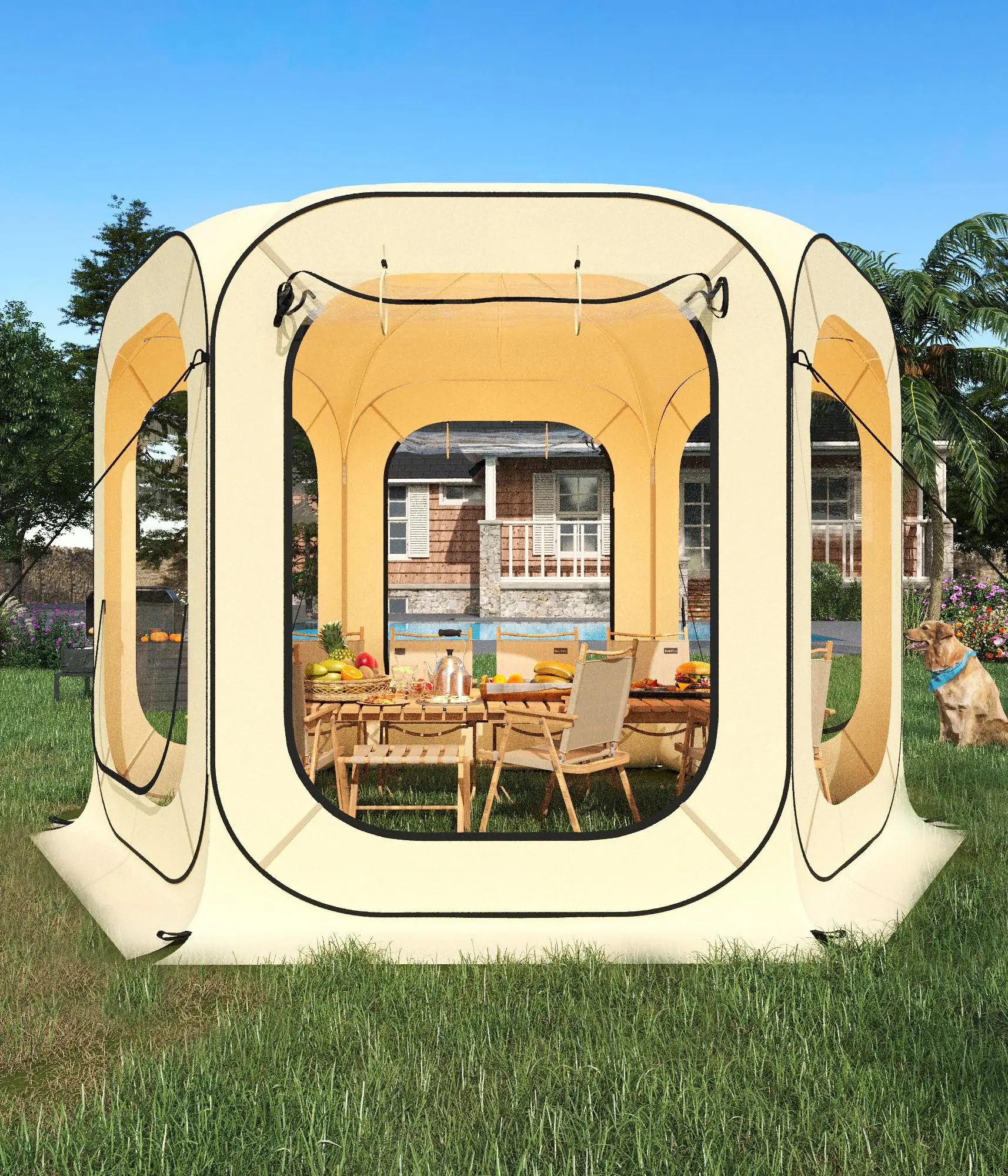 Garvee Pop Up Bubble Tent for 10-12 People, Portable Instant Shelter with Clear Screen Walls, Rainproof and Sunproof Camping Tent Suitable for Patio, Backyard, Deck, and Outdoor Sports Events