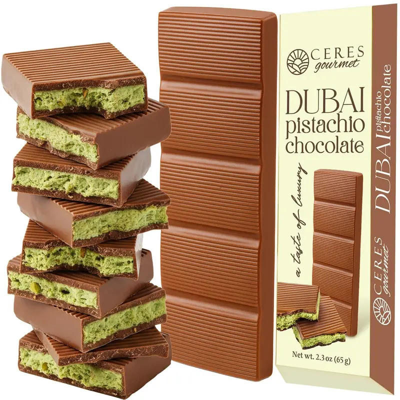 SALE - Dubai Chocolate Bar ‒ 2.3 oz | Milky Crispy Chocolate with Crunchy Kunafa & Rich Pistachio Paste ‒ Gourmet Dessert Bar