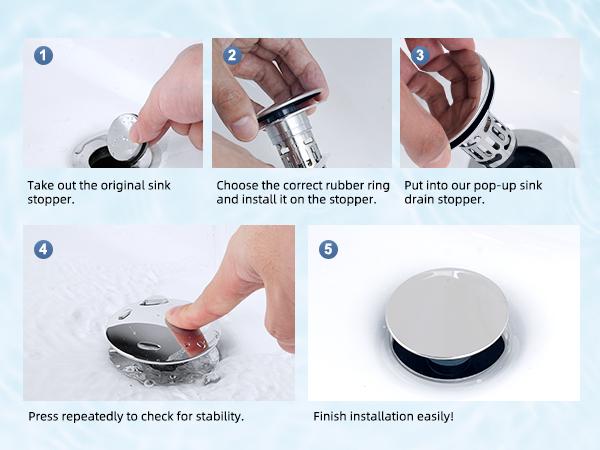 Hibbent Universal 3-in-1 Bathroom Sink Strainer  Universal Pop Up Sink Stopper with Big Push Cap Anti-Clogging Metal Filter Basket,Sink Plug with Hair Catcher for 1.1''~2.36'' Basin, Chrome