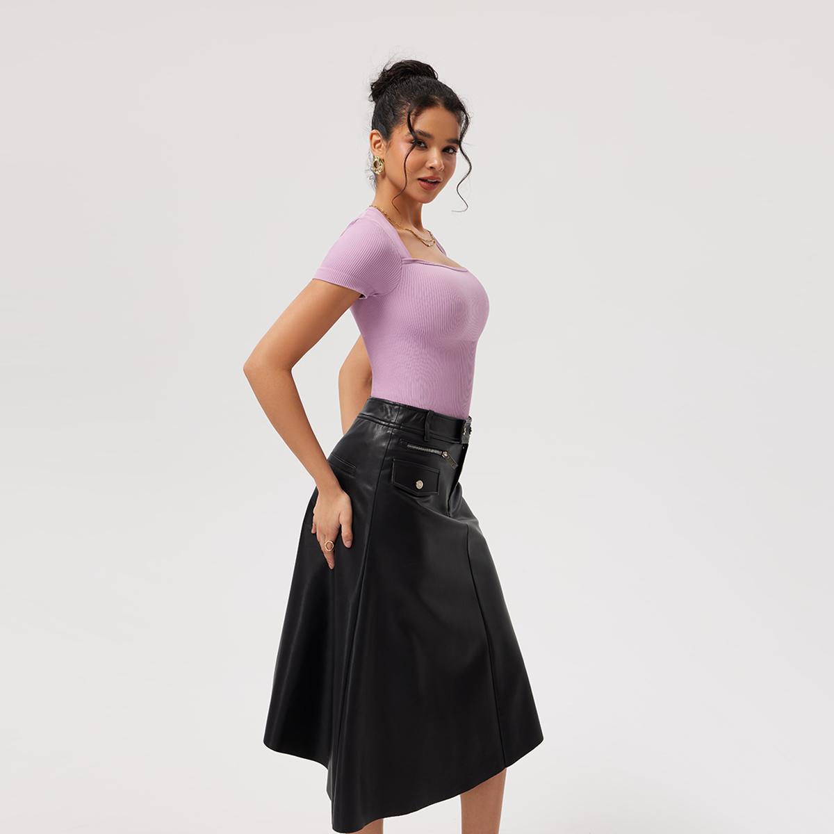 OQQ Women's 2 Piece Square Neck Shortsleeve Slim-fitting Tops Comfort Stretchy Basic Seamless Bodysuits Womenswear Underwear Lady Minimalist SpringStatements