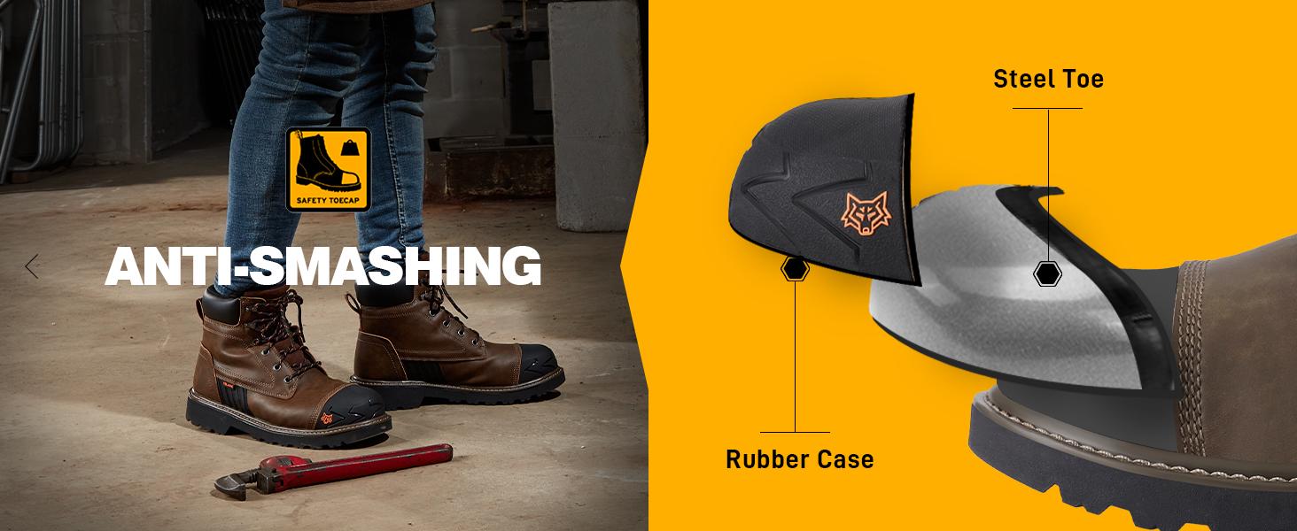 Men's Anti-smash& Anti-puncture Steel Toe Work Boots Fashionable Non-slip Oil-proof&Wear-resistant Work Shoes Lace Up Hight Top Safety Shoes