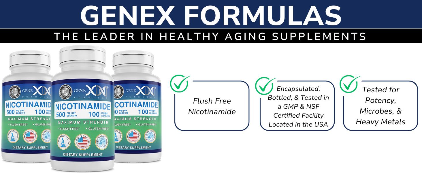 Genex Nicotinamide – 500 mg | 100 Capsules | Skin Health & Energy