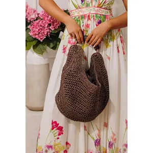 Camden Straw Woven Hobo Bag in Chocolate