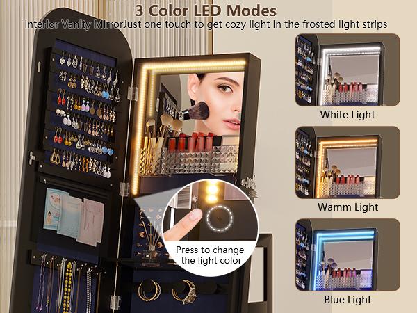 Miuvanity Round-Corner Design Full-Length Mirror with 360° Swivel & LED-Lit Features, Bottom Drawer Storage, Lockable Design living room decor Miuvanity Round-Corner Design Full-Length Mirror with 360° Swivel & LED-Lit Features, Bottom Drawer Storage, Lockable Design living room decor