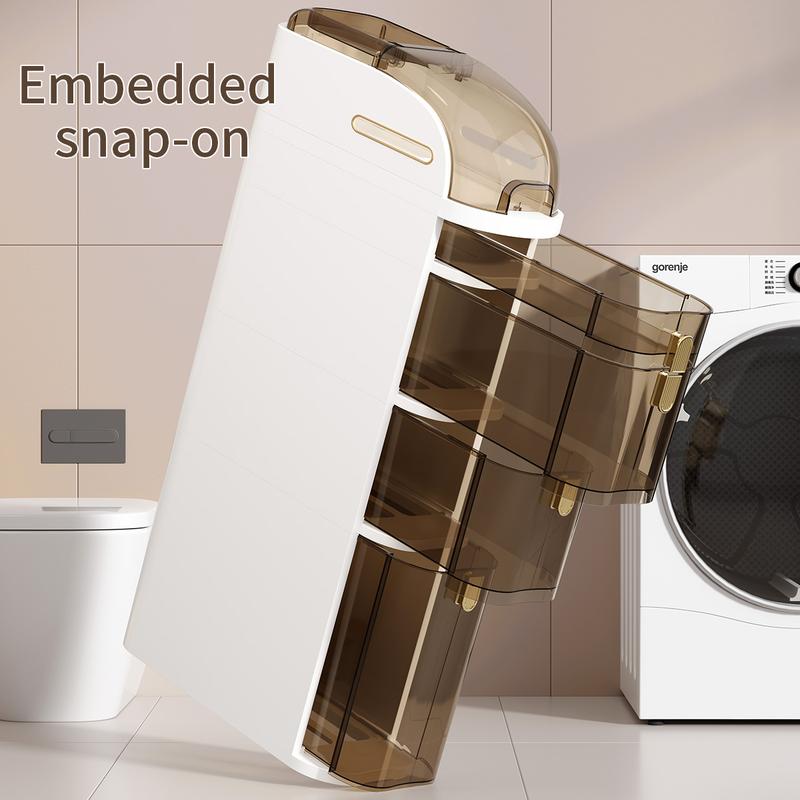 MIAOli Ultra Thin Waterproof Bathroom Locker with Wheels Small Space Floor Cabinet with Toilet Paper Holder for Bathroom Bedroom Living Room in 2/3/4 Tier Styles