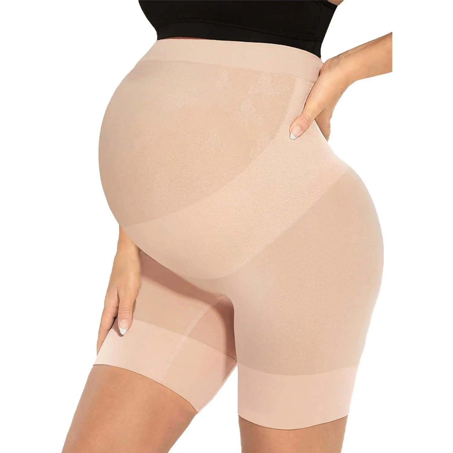 Women's Narcissus "Bump Eazy" Seamless Maternity Shapewear - Basic Lady's Compression Mid-Thigh Belly Support, All Day Comfort, Anti-Chafing for Under Dresses