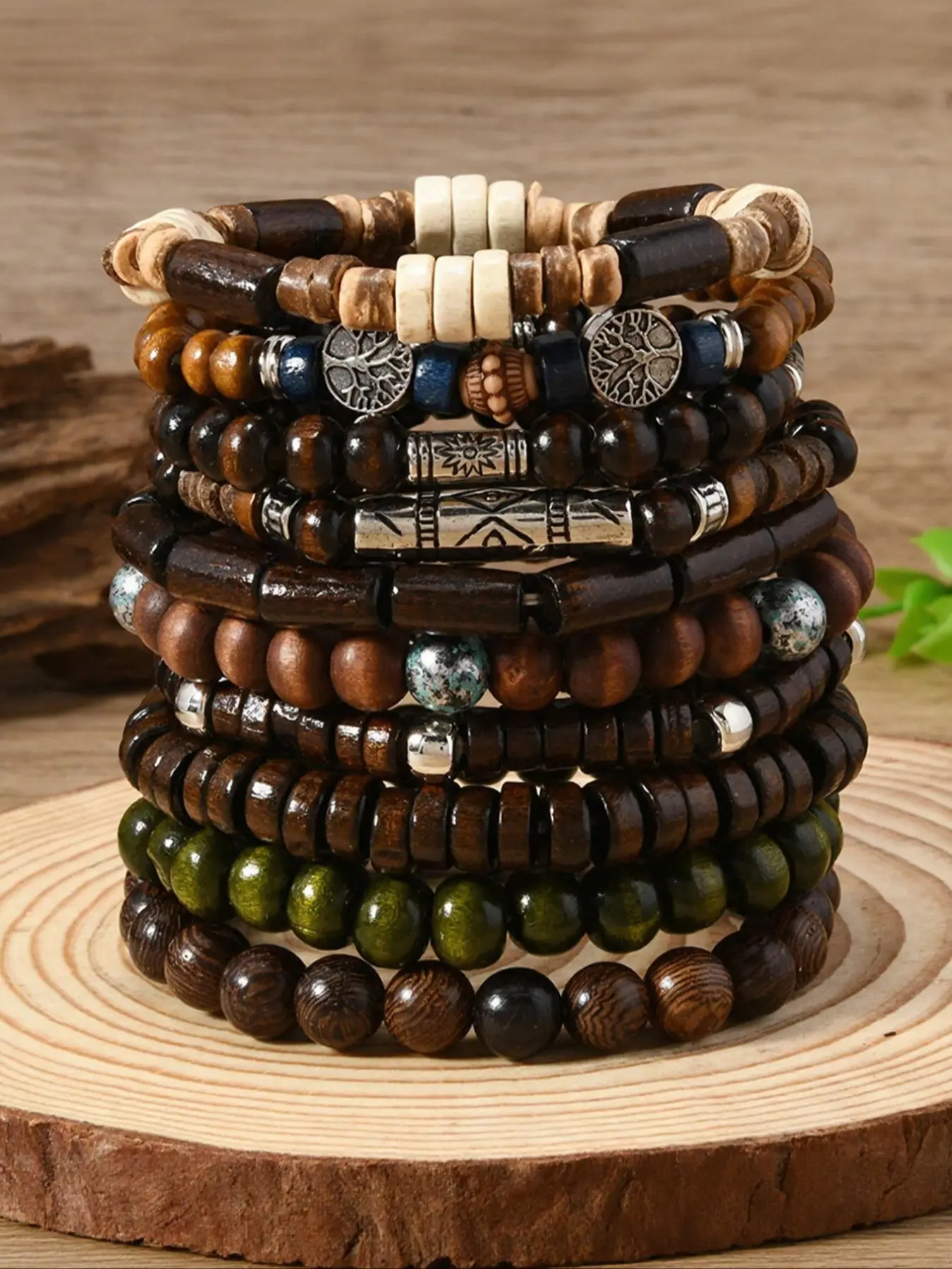 10 Pieces Bohemian Style Wooden Beads Bracelet Set, Beaded Bracelets for Men and Women, Jewelry Set, Unisex Bracelet Set, Bracelets Stack, Bracelet Bundle