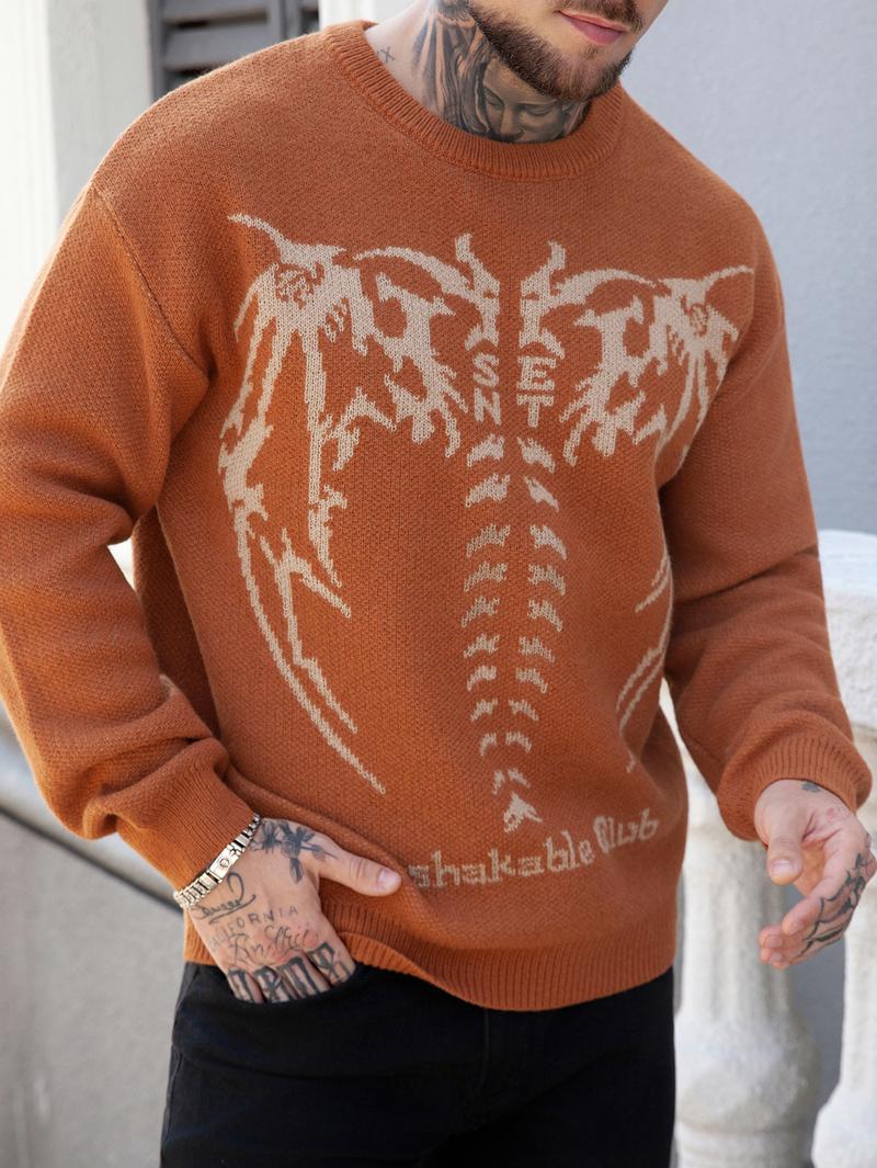 HYPESTFIT Men's Oversized Crewneck Sweater Trendy Comfy Acrylic Knitwear for Halloween Fall Streetwear Everyday Style Hipster Fashion - Stylish - Casual