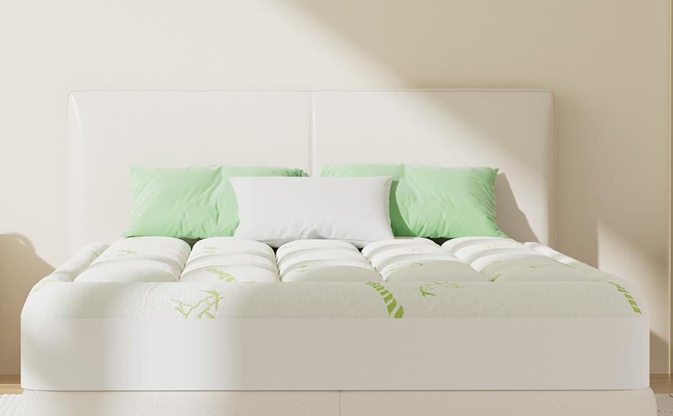 Mattress Topper Viscose Made from Bamboo Sheets Mattress Protector for Back Pain Relief Cooling for Hot Sleeping Poor Sleeper Green