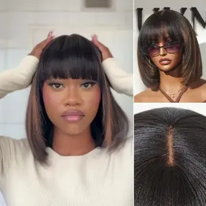Special Deal | Put On and Go Ash Blonde Highlight / Brown Highlight / Natural Black Layered Cut Yaki Straight Minimalist Lace Bob Wig
