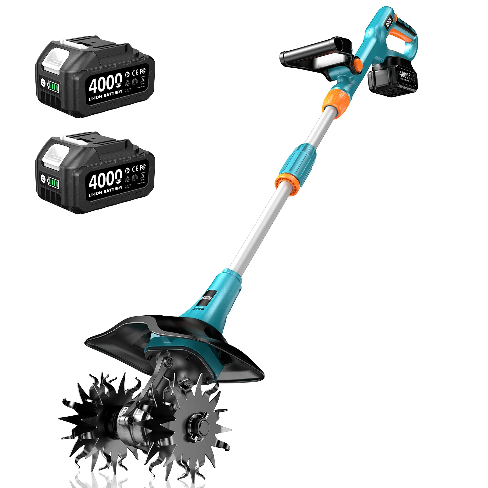 SEESII 20V Electric Tiller for Gardening 360 RPM Rototiller Cordless Cultivator 8000mAh Battery 4 Blades Handheld Tiller for Raised Beds Outdoorfun
