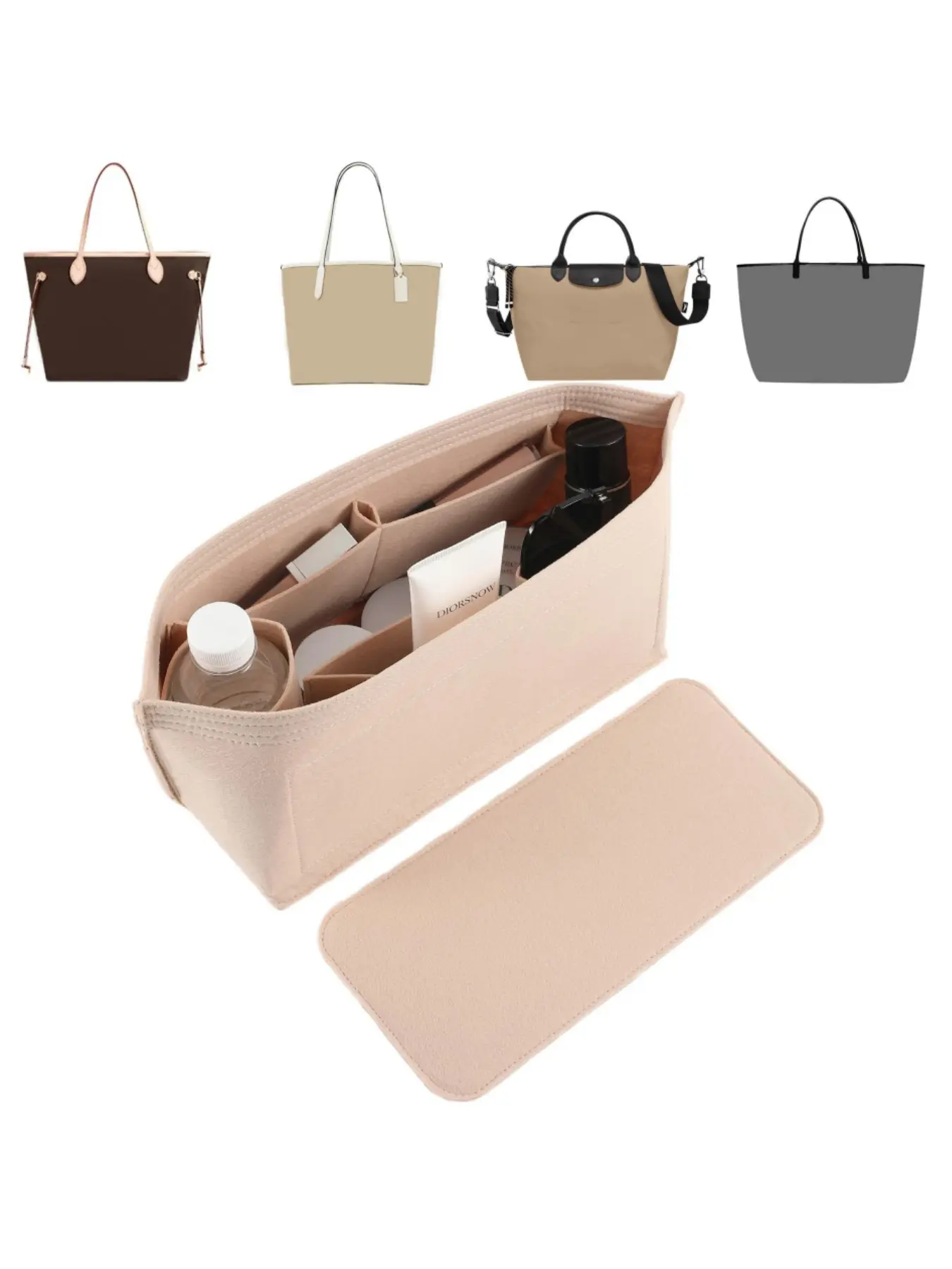 Handbag Inner Liner Storage Bag Set, 2-Piece Woolen Insert, Large Tote Bag Organizer with Zipper, Multiple Compartments, Handbag Divider Organizer, Purse Insert Organizer, Purse Organizers For Inside Purse, Suitable for Neverfull Mm/city33