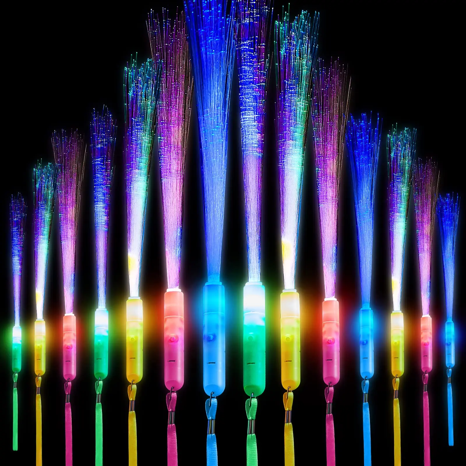 32/60 Pieces Colorful Fiber Optic Party Glow Sticks - Reusable glow-in-the-dark color changing glow sticks for raves, birthdays, concerts, weddings and graduations (Halloween Haunted House/Christmas Light Trail) GIFTS Lightweight Plastic[SummerVibes]