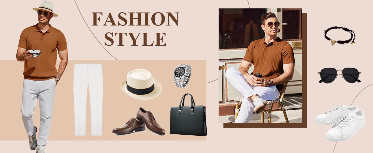 COOFANDY Men's Knit Polo Shirts Short Sleeve Ribbed Knitted Shirt Summer Lightweight Casual Golf Shirts