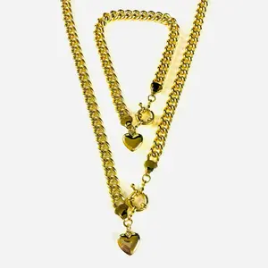 Gold Filled Heart With Sailor Closure Set, Chain 18” and Bracelet 8”