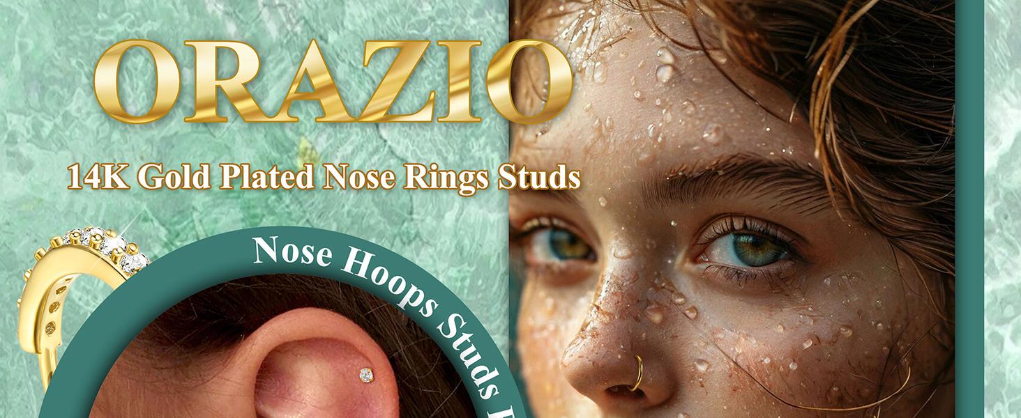 ORAZIO 14K Gold Filled Hypoallergenic Surgical Steel Nose Rings for Women & Men 12Pcs Set with 8CZ Studs & 4Hoops 18G/20G/22G Perfect for Multi Piercing Jewelry ORAZIO 14K Gold Filled Hypoallergenic Surgical Steel Nose Rings for Women & Men 12Pcs Set with 8CZ Studs & 4Hoops 18G/20G/22G Perfect for Multi Piercing Jewelry