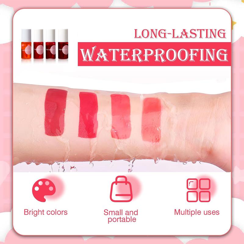 4PCS Lip Tint Stain Set, Mini Moisturizing Water Lipstick, Vivid Color Korean Lip Gloss, Long-Lasting Non-Stick Cup Multi-Use Lip and Cheek Tint