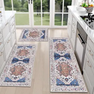 3 Piece Boho Kitchen Rug Set with Runner Non Slip Washable Thick Floor Mats for Hallway Laundry Holiday Decor