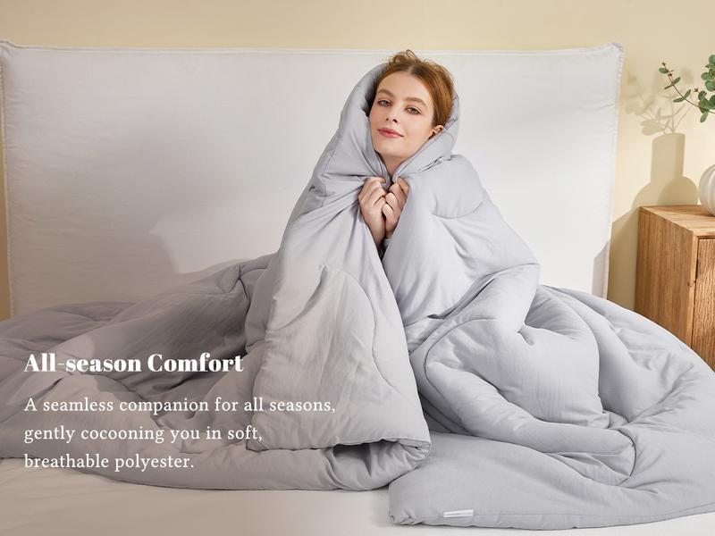 【BEDLORE】Wave Quilted Comforter Duvet Insert, Soft Down Alternative with Corner Tabs, All-Season Comforter, Machine Washable for Bedroom Use