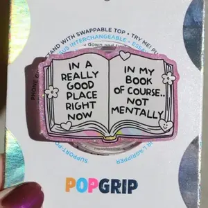 POPGRIP Mental Health Book Kindle Grip Glittery Resin Reader Phone Grip - Compact Durable Magnetic Stand for Smartphone with Adorable Design & MagSafe Compatibility