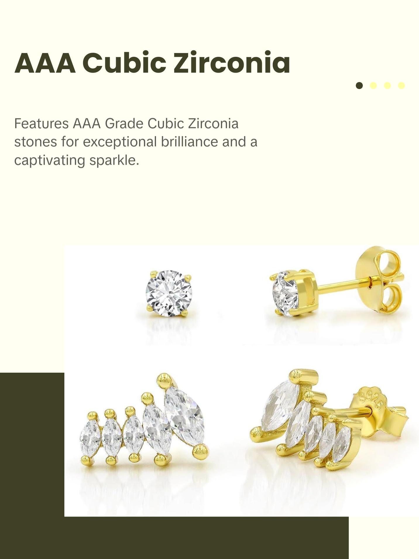 925 Sterling Silver CZ Ear Crawler & Solitaire Stud Earring Set